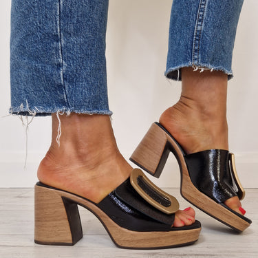 Oh My Sandals Block Heel Leather Mules - Black
