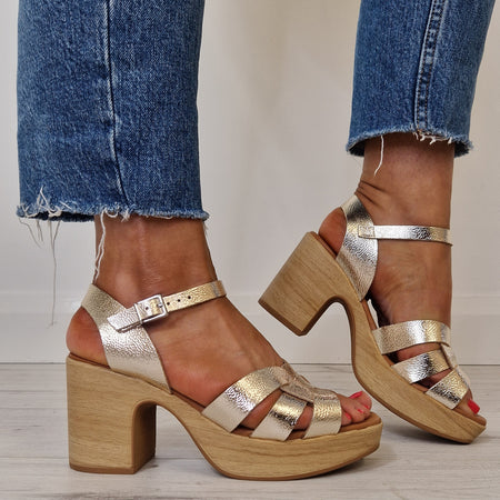 Oh My Sandals Small Wedge Leather Sandals - Pale Gold