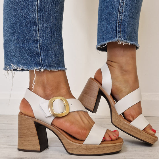 Oh My Sandals Block Heel Leather Platform Sandals - Off White