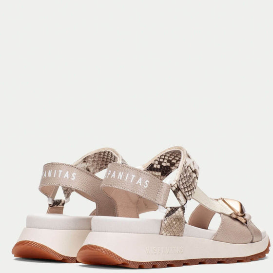 Hispanitas Taupe & Python Leather Velcro Strap Sandals