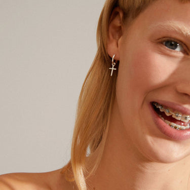 Pilgrim Daisy Silver Cross Hoop Earrings