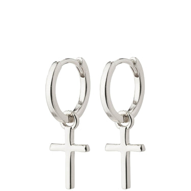 Pilgrim Daisy Silver Cross Hoop Earrings