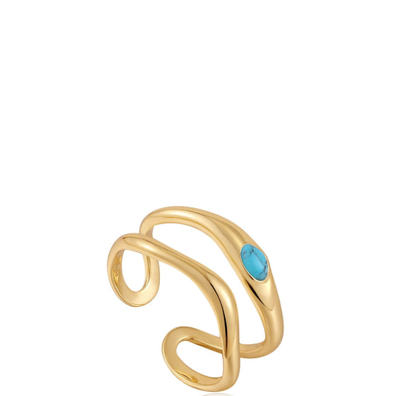 Ania Haie Making Waves Turquoise Gold Double Band Ring