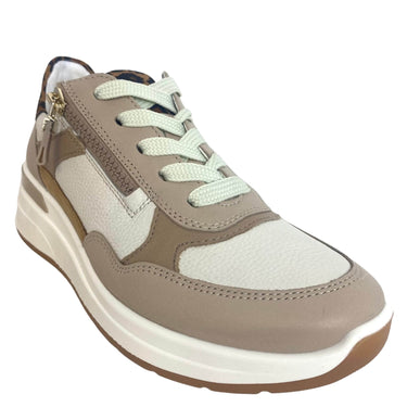 ladies elevated neutral and white leather sneakers brand Ara