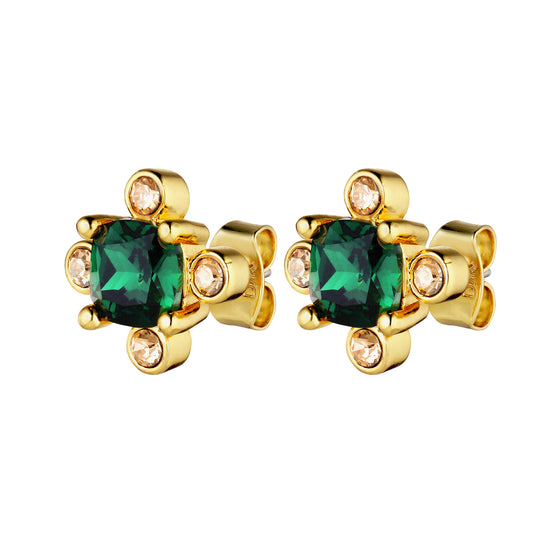 Dyrberg Kern Gigi Gold Stud Earrings - Emerald Green