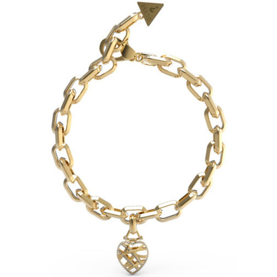 Guess Cage Heart Charm Gold Bracelet