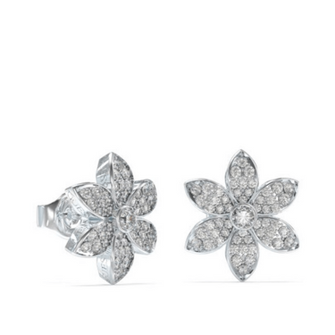 Guess White Lotus Silver Flower Stud Earrings