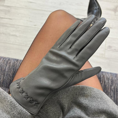 Ladies Leather Gloves - Dark Grey