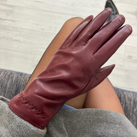 Ladies Leather Gloves - Burgundy