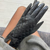Ladies Leather Quilted Gloves - Black