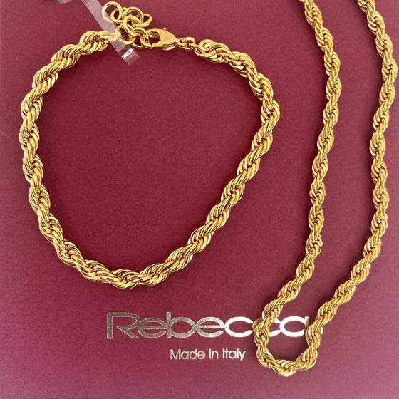 Rebecca My World Gold Twist Chain Necklace & Bracelet Set