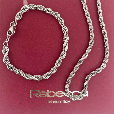 Rebecca My World Silver Twist Chain Necklace & Bracelet Set