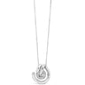 Silver necklace with a crescent moon pendant on a white background