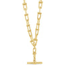 Gold chain necklace with a clasp on a white background