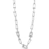 Silver chain necklace with diamond accents on a white background