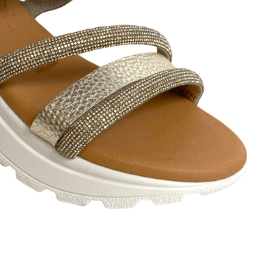 Oh My Sandals Gold Leather Velcro Ankle Strap Sparkly Sandals
