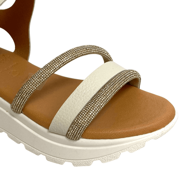 Oh My Sandals Cream Leather Velcro Ankle Strap Sparkly Sandals