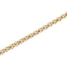 A close-up of a polished yellow gold chain running diagonally across a light gray background.