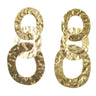 A pair of large hammered gold-tone statement earrings with interlocking oval and circular links, shown on a plain white background.