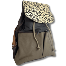 ladies-dark leather backpack with giraffe patten