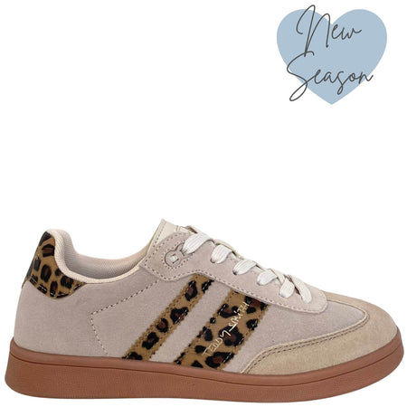 Teddy Smith Leopard & Beige Suede Slim Line Sole Sneakers