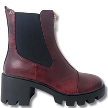 ladies burgundy chunky boots with black sole