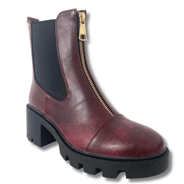 ladies burgundy chunky boots with black sole