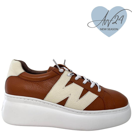 Wonders Tan Leather White Modern Sole Brand Lace Sneakers