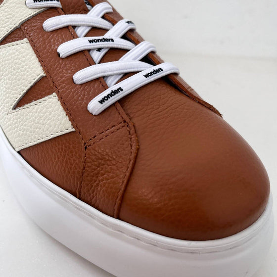 Wonders Tan Leather White Modern Sole Brand Lace Sneakers