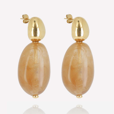 ZAG Gold Large Double Bead Drop Earrings - Taupe