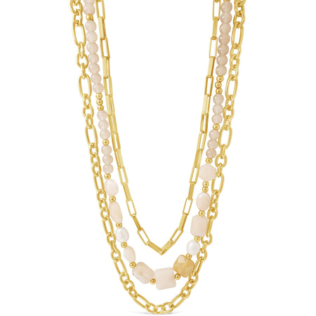 Absolute Champagne Bead & Pearl Gold Triple Necklace