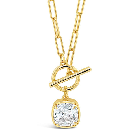 Absolute Crystal Square Pendant T Bar Link Necklace