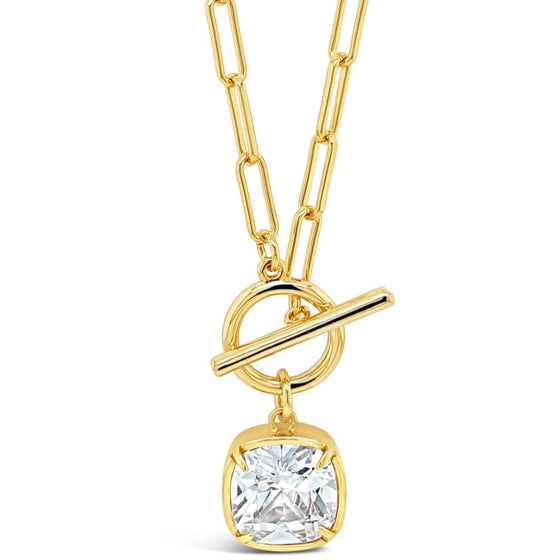 Absolute Crystal Square Pendant T Bar Link Necklace