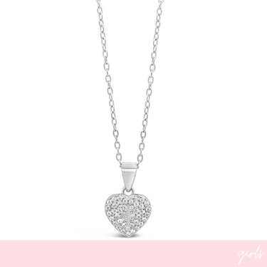 girl silver necklace with heart pendant