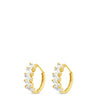 Gold hoop earrings with small pearls on a white background
