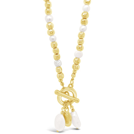 Absolute Gold Bead & Pearl T Bar Necklace