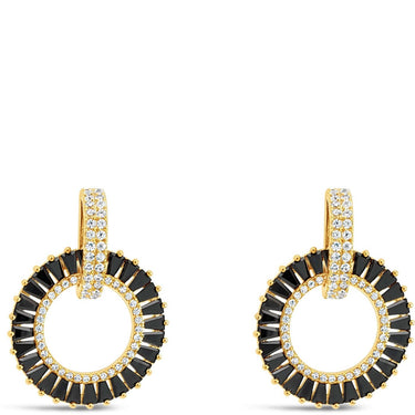 Absolute Gold & Black Baguette Halo Drop Earrings