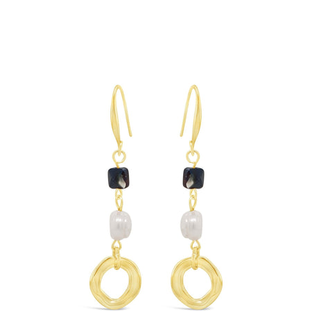 Absolute Gold Black Bead & Pearl Drop Earrings