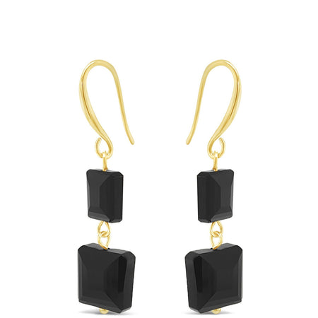 Absolute Gold Black Square Bead Drop Earrings