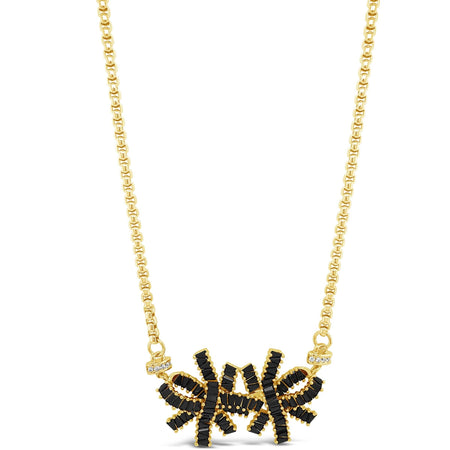 Absolute Gold Black Large Sparkly Bow Necklace