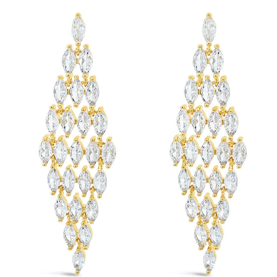 Absolute Gold & Clear Crystal Oval Baguette Chandelier Earrings