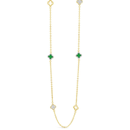 Absolute Gold Clover Long Length Necklace - Green