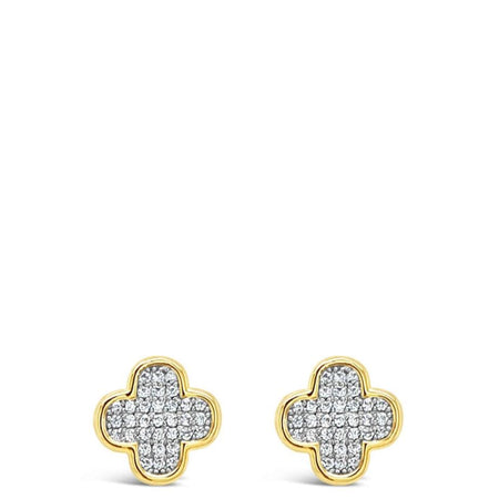 Absolute Gold Clover Stud Earrings - Clear Crystal