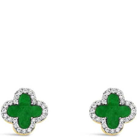 Absolute Gold Clover Stud Earrings - Green