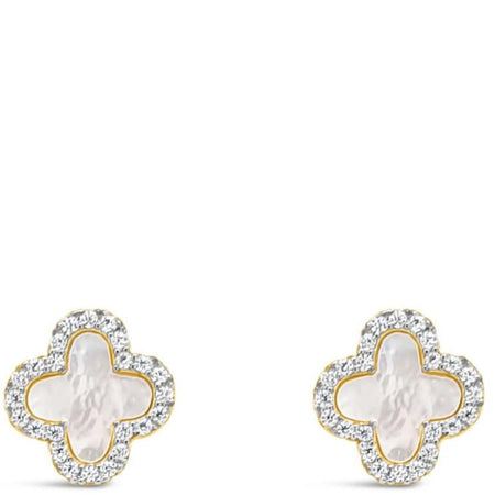 Absolute Gold Clover Stud Earrings - Mother Of Pearl