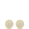 Pair of gold earrings with circular designs on a white background