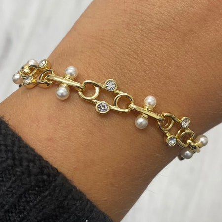 Absolute Gold Crystal and Pearl Link Bracelet