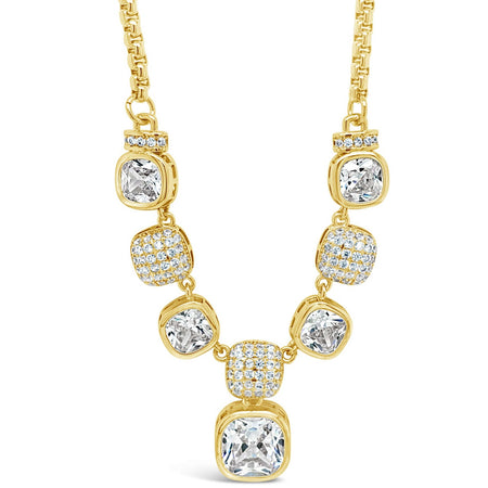 Absolute Gold & Crystal Square Pendant Faceted Necklace