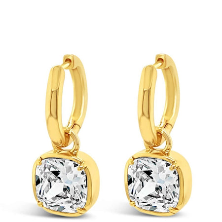 Absolute Gold Crystal Square Pendant Hoop Earrings