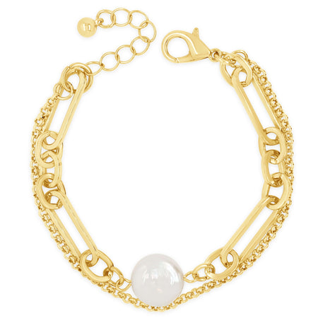 Absolute Gold Double Chain Pearl Pendant Bracelet